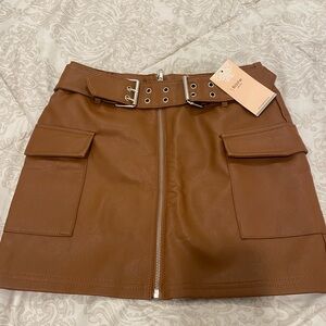 Brown Mini A-Line Skirt with Cargo Style for Casual Work